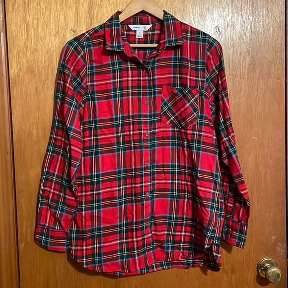 •OLD NAVY•RED PLAID "TUNIC SHIRT" BUTTON UP COLLARED BLOUSE SIZE MEDIUM - Picture 8 of 9